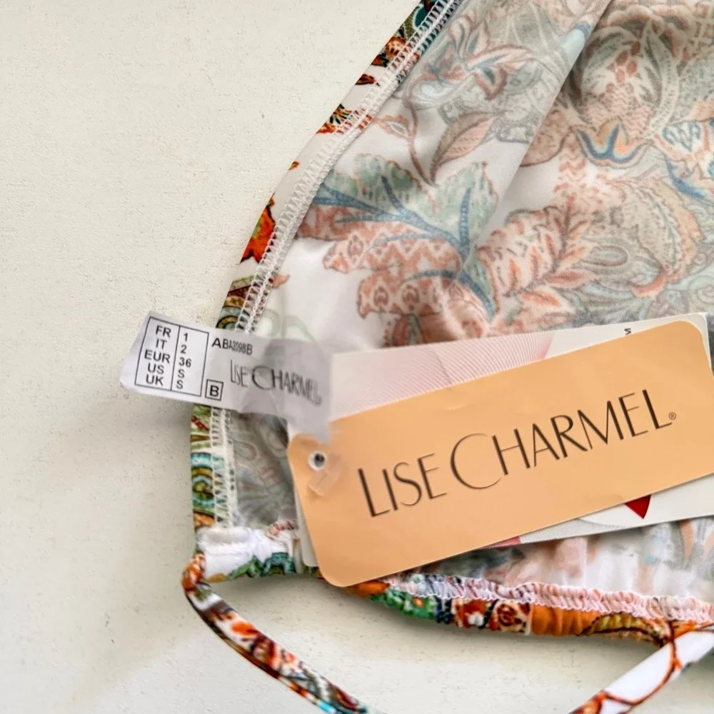 Lise Charmel Cashemere Evasion Paisley Halter Bikini Top Gold Hardware Small NEW